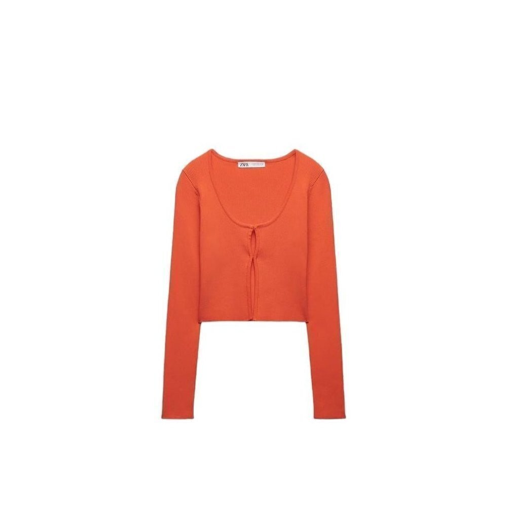 ZARA RIBBED CROPPED CARDIGAN ORANGE SIZE M | 3646/008